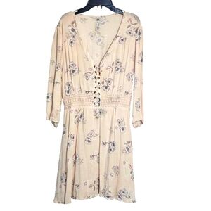American Rag Cie Womens Long Sleeve Boho‎ Floral Mini Dress Pink Floral Festival